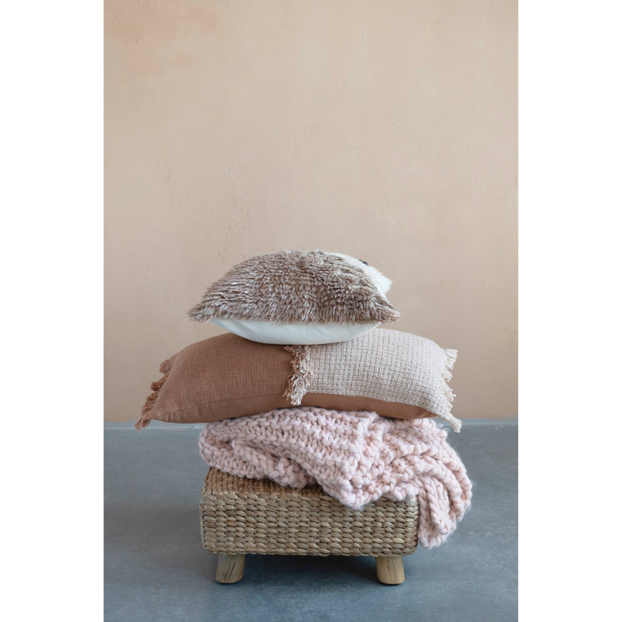 Hello Honey® Pink & Rust Woven Cotton Lumbar Pillow with Fringe